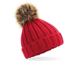 Muts kinderen met imitatie bont | rood | winter | chunky beanie pompom kids | classic red | 4 tot en met 8 jaar