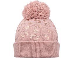 Muts tijgerprint pompom kind - roze - muts voor kinderen - kinder wintermuts - winter muts kind