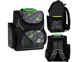 Schoolrugzak Football Zwart- verstijfde ,Groen voor Jongens, Schooltas 37x32x22 cm met een verstevigde rug