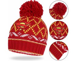 SUPERMAN Wintermuts met pompon, rood en geel