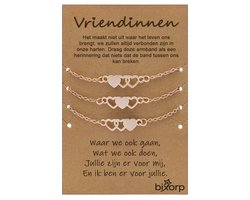 Bixorp Friends Vriendschapsarmbandjes voor 3 Hartjes Goud - BFF Armband voor Drie met schattige Hartjes - 16cm + 5cm verstelbaar