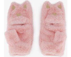 Fluffy roze meisjes handschoenen kat