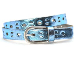 Kinderriem meisje 20430 Fashion riem perfo metallic - blue - maat 65 - Totale lengte circa 80cm