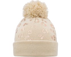 Muts tijgerprint pompom kind - beige - kindermuts - muts voor kinderen - tijgerprint muts