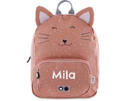 Trixie Rugzak met naam - Gepersonaliseerde Kinder Rugtas - Mrs. Cat roze rugtas jongen of meisje - Katten schooltas kinderen met foto of tekst - Gepersonaliseerd cadeau kind