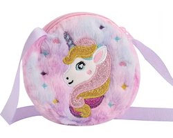 Unicorn / Eenhoorn Kinder Tasje - Blauw / Paars | 13,5 x 13,5 cm | Polyester / Acryl | Fashion Favorite