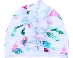 Witte muts/turban met veren