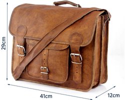 Aktetas 15,6 inch “Granada” – Cognac Bruin Echt Leer Businesstas - Unisex Vintage Look Boekentas - Handgemaakt