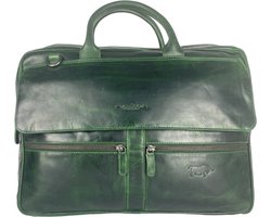 Aktetas – Groen Leer - Laptoptas – Schooltas met Laptop vak – Werktas Heren - 17 Inch laptop - Handtas