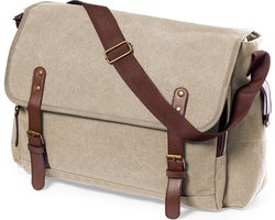 Aktetas - Laptoptas - Met 15 inch laptopvak - Met 10 inch tabletvak - 40 x 32 cm - Canvas - beige