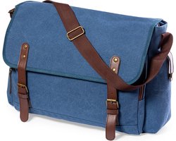 Aktetas - Laptoptas - Met 15 inch laptopvak - Met 10 inch tabletvak - 40 x 32 cm - Canvas - blauw