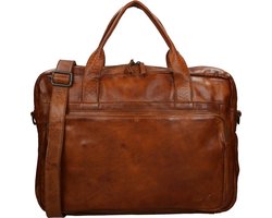 Bear Design Cow Lavato Leren Laptoptas - 17 inch - Cognac