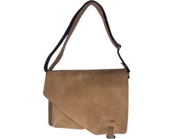 Crossbody Tas Dames - Taupe - Laptoptas Dames - Schoudertas - Aktetas - Laptop tot 15.6 inches - Tas - Leer