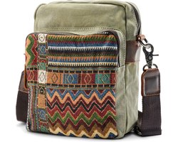 Delton Bags retro legergroene boheemse canvas schoudertas voor heren