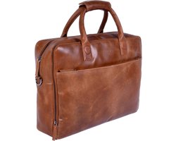 DSTRCT Fletcher November Leren Business Laptoptas - 17,3 inch laptopvak met rits - Sleutelhanger - Cognac