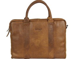 DSTRCT Limited Leren Business Laptoptas - 15,6 inch laptopvak met rits - Sleutelhanger - Cognac