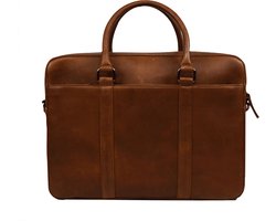 DSTRCT Premium Collection Leren Business Laptoptas - 15,6 inch laptopvak met rits - Inclusief onderhouspakket - Cognac