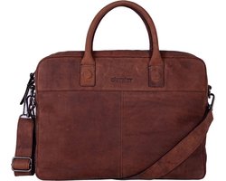 DSTRCT Wall Street 2 Vaks Leren Laptoptas - 15,6 inch - Bruin