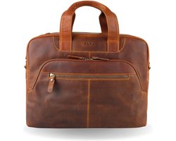 Fana Bags Leren Laptoptas Cognac - 15,6 inch Laptop & Ipad vak - Veel Vakken - Laptop Tas Echt Leer - Zakelijke Werktas - Moderne Leren Aktetas