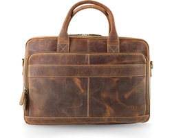 Fana Bags Leren Laptoptas Cognac - 15,6 inch Laptop Schoudertas - Moderne Leren Aktetas