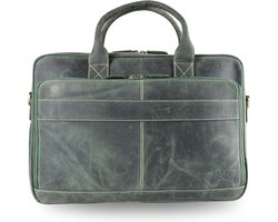 Fana Bags Leren Laptoptas Groen - 15,6 inch Laptop Schoudertas - Moderne Leren Aktetas - Zakelijke Aktetas Leer