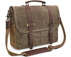 Heren Schoudertassen Aktetas Laptoptas Waterdicht Canvas Groot Werktas Koerierstas Mannen Dames Vintage 15,6 Stof Leer Reizen Sport