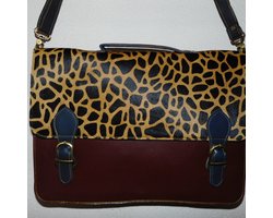 Hetty'S - Echt leren laptoptas - Met Giraf bont - Maat 40 X 30 X 10 cm