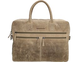 Hide & Stitches Idaho Hand & Schoudertas Laptoptas 15,6 inch - Premium Leder - Business - Donkerzand - 100% Leer