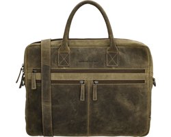 Hide & Stitches Idaho Hand & Schoudertas Laptoptas 15,6 inch - Premium Leder - Business - Olijfgroen - 100% Leer