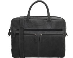 Hide & Stitches Idaho Hand & Schoudertas Laptoptas 15,6 inch - Premium Leder - Business - Zwart - 100% Leer