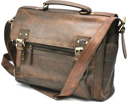 LandLeder - Casual Aktetas CAMBRIDGE Gewassen Leer - Stoer en Praktisch - (bxhxd) ca. 39cm x 29cm x 12cm