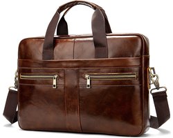 Laptop & MacBook Sleeve Laptoptas tot 17 inch Schoudertas Aktetas Heren Man Leren Tas Leder Bruin