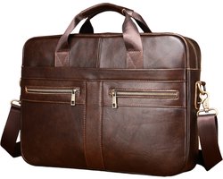 Laptoptas 15 inch Schoudertas heren Handtas Waterdichte tas Leder Deep Coffee Leer - Urban U®