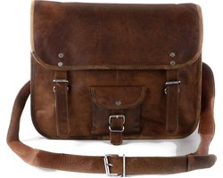 Laptoptas 15,4 inch “Toledo” - Messengertas – Cognac Bruin Echt Leer Businesstas - Handgemaakt - A4 formaat