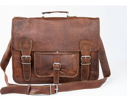 Laptoptas 15,6 inch “Granada” – Bruin ECHTE LEDER Messengertas - Unisex Vintage Look Satchel Working bag 42 x 29 x 11 cm (MODEL064)