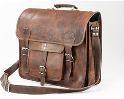 Laptoptas 15,6 inch “Granada” – Bruin ECHTE LEDER Messengertas - Unisex Vintage Look Satchel Working bag 42 x 29 x 11 cm (MODEL068)