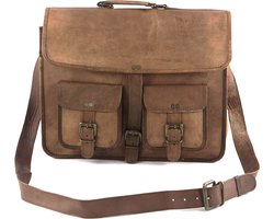 Laptoptas 15,6 inch “Mallorca” - Messengertas - Bruin Echt Leer Businesstas - Unisex Vintage Design - - Handgemaakt - A4 formaat