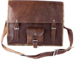 Laptoptas 15,6 inch “Toledo SQ15” - Messengertas – Cognac bruin Echt Leer Businesstas - ECHTE LEDER - Unisex Vintage Design - Boekentas - Handgemaakt -  A4 formaat Tas