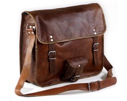 Laptoptas 17 inch “Toledo” - Messengertas - Bruin Echt Leer Businesstas - Unisex Vintage Design - Handgemaakt