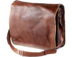 Laptoptas  17 inch  – Vintage Look Tas Bruin Echt Leer - Boekentas Almeria 17 – Handgemaakte A3 Aktetas