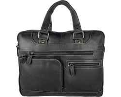 Laptoptas - Messenger Bag - 15.6 inch - Buffelleer - Leer - Mat Zwart - Arrigo