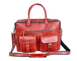 LE NAPOLI CHERRY - Laptop Bag 17 inch - Laptop Bag Leather - Briefcase - Work Bag - Messenger Bag - Shoulder Bag Men/Women - Luxury Top-Grain Leather - CHERRY