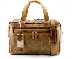 Lederen laptop tas geschikt tm 17 inch cognac Van Fiel