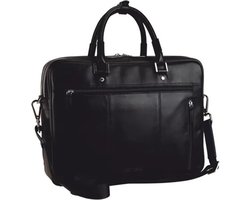 LEONHARD HEYDEN Leren Afzonderlijke gevallen Handtas met laptopvak Montreal Zipped Briefcase 2 Compartments Black Zwart