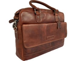 Louis Wallis Luxe laptop tas heren schoudertas heren met laptopvak leer bruin cognac 13.3 inch - aktetas heren bruin exclusief - werktas heren leer - hoogwaardig leder