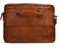 Manfield - Cognac leren laptoptas 16 inch