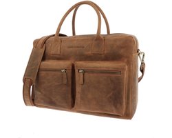 MoreThanHip Grote Werktas Sycamore - 15,6 inch Laptoptas - 41 x 28 x 17 cm - Aktetas - Heren en Dames - Trolley band - Ecoleer - Mat Bruin - Plantaardig gelooid - Duurzaam - Fairtrade - Sterk - Ruim - Documentenvak - Corporate - Zakelijk