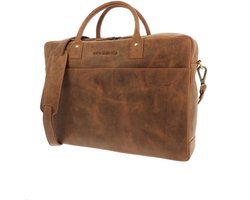 MoreThanHip Laptoptas 15,6 Inch Huckleberry - Ruime Werktas / Aktetas van Ecoleer - Heren en Dames - Mat Bruin - 40 x 29 x 10 cm - Trolleyband - Duurzaam - Plantaardig gelooid leer - Fairtrade - Elegant - Zakelijk - Business - Lange Levensduur