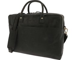 MoreThanHip Laptoptas 15,6 Inch Huckleberry - Ruime Werktas / Aktetas van Ecoleer - Heren en Dames - Mat Zwart - 40 x 29 x 10 cm - Trolleyband - Duurzaam - Plantaardig gelooid leer - Fairtrade - Elegant - Zakelijk - Business - Lange Levensduur