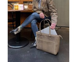 MŌSZ dames Laptoptas / Werktas / Laptoptas / Schoudertas leer - Viona- Taupe Croco (incl GRATIS QR-tag)